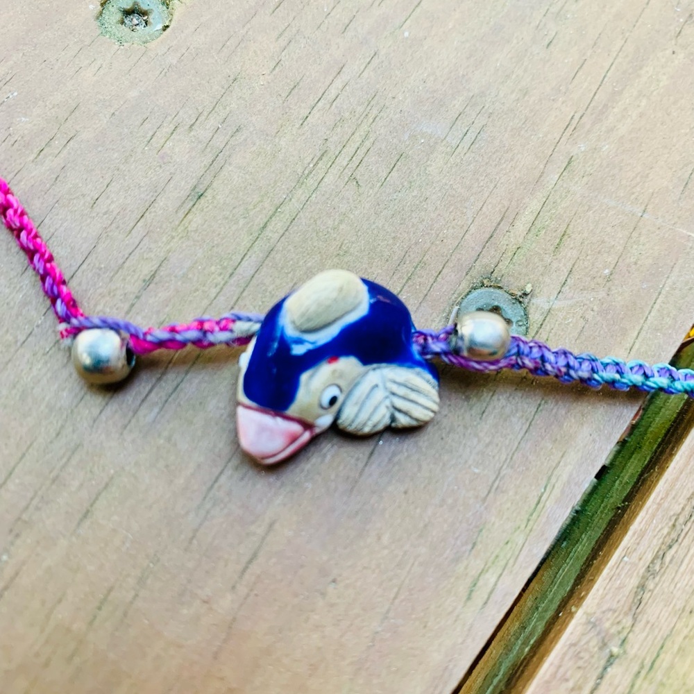 Anklet bracelet rainbow cord ceramic whale dolphin detail